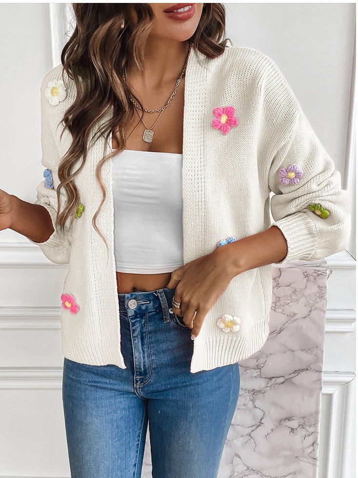 Comercio exterior transfronterizo nueva mano gancho flor dulce punto cardigan suéter abrigo de las mujeres perezoso casual suéter Suelto image 6
