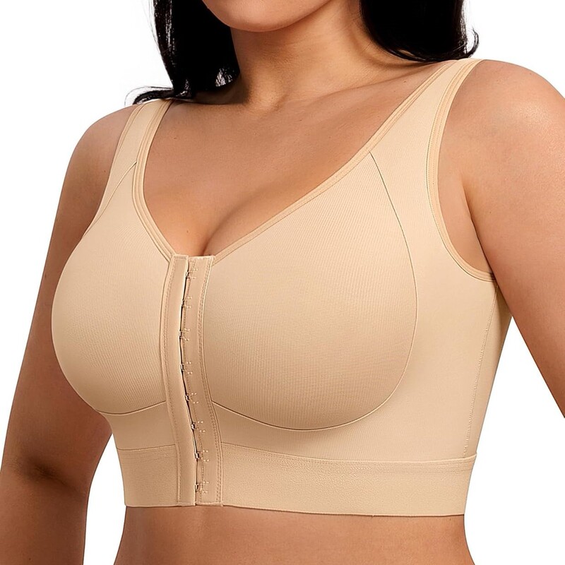 Feelingirl Post-Surgery Bra with Front Closure Compression Bra for Mastectomy Surgery Wireless Strap Available