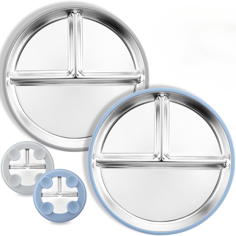 Stainless Steel Divided Plate with Silicone Cover Suitable for Infants and Toddlers, with Suction Cup for Dinner and Snack Plates Stainless Steel Divided Plate with Silicone Cover Suitable for Infants and Toddlers, with Suction Cup for Dinner and Snack Plates