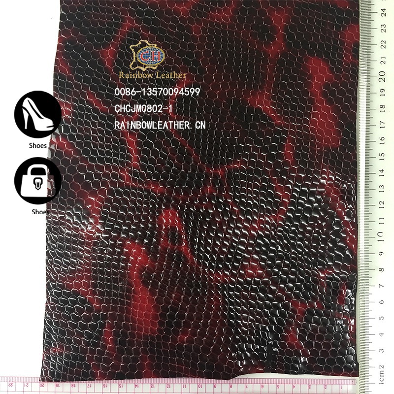 蛇鳞纹整张牛皮 红黑色蛇纹贴膜真皮革全粒面头层牛皮皮料