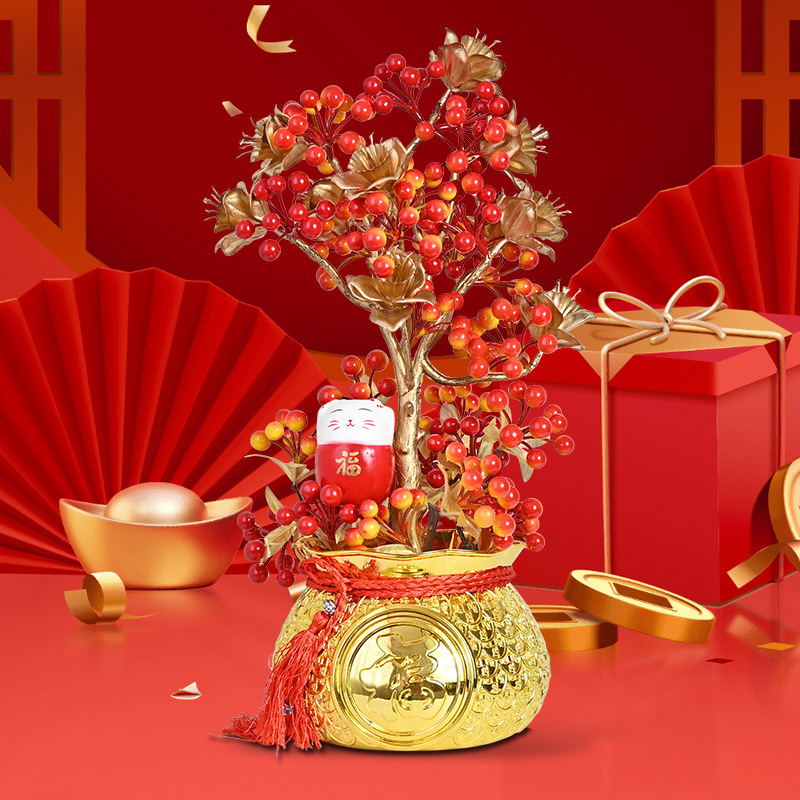 Flores de imitación de flores de fruta de riqueza de vacaciones de Año Nuevo decoración de casa de boda barril de caqui ornamentos de decoración de decoración