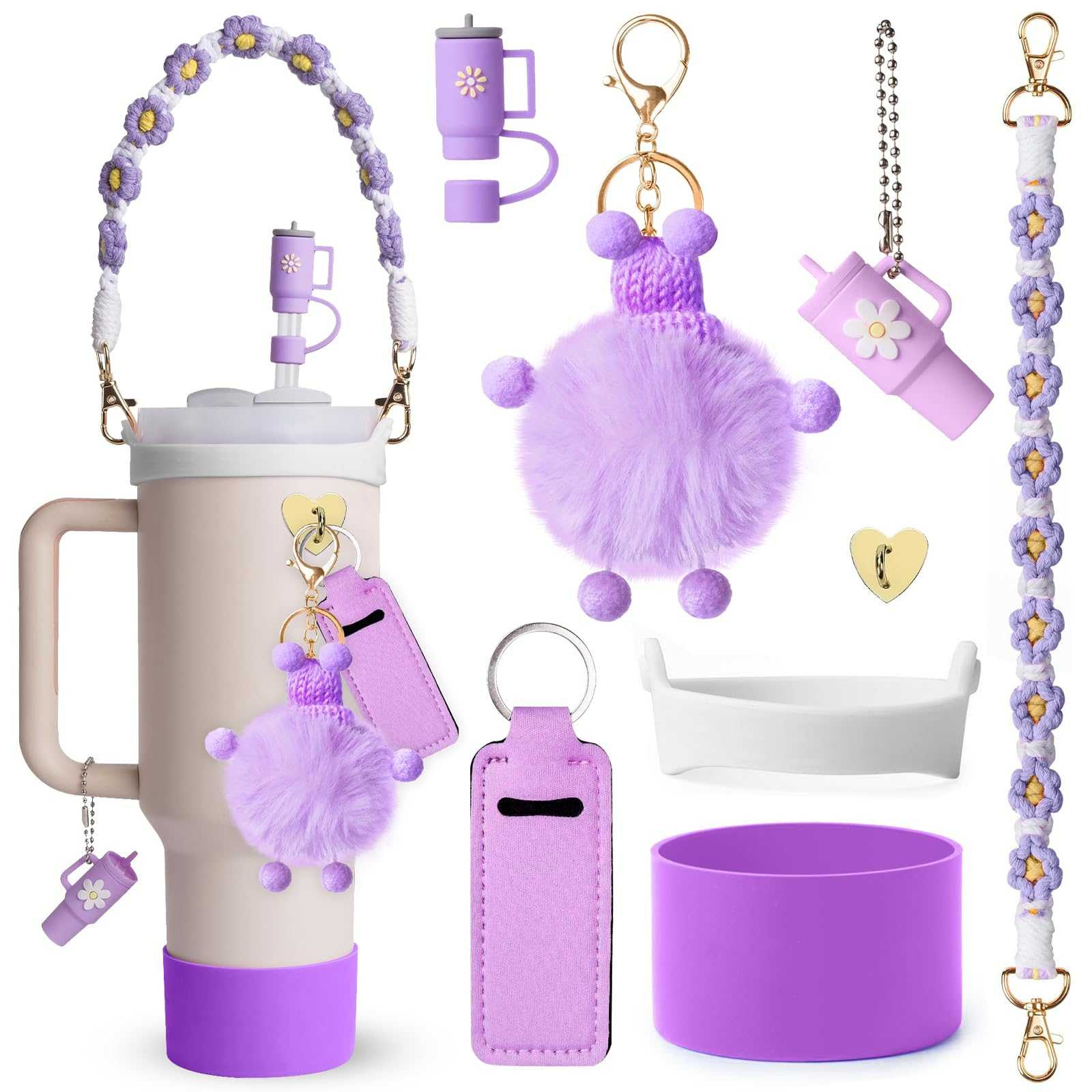 Accesorios de Amazon Stanley 40oz tejido corda de mano flor nudo gorra de paja cubierta taza colgante de pelo