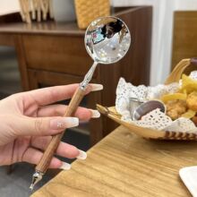 网红仿花梨木圆勺不锈钢勺子长柄圆头勺家用饭勺汤匙调羹甜品勺子