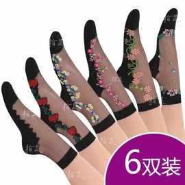 6双装秋冬季袜子女韩版中筒棉底水晶丝袜防勾丝高腰透气透明昌震