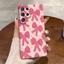 亚马逊满屏粉色蝴蝶结手机壳适用GalaxyS23精孔菲林S24三星保护套