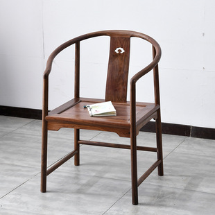 New Chinese-style black walnut mahogany solid wood mortise and tenon ring chair around chair pla chair tea chair master official hat chair three-piece set