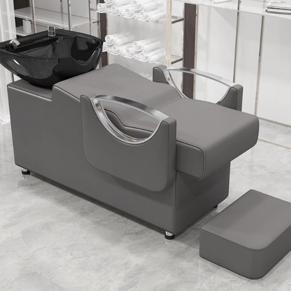 Peluquería Cama de champú Peluquería Masaje especial Terapia de cabeza Lavabo de cerámica Brazalanos de acero inoxidable Cama de champú de peluquería semi-reclinada