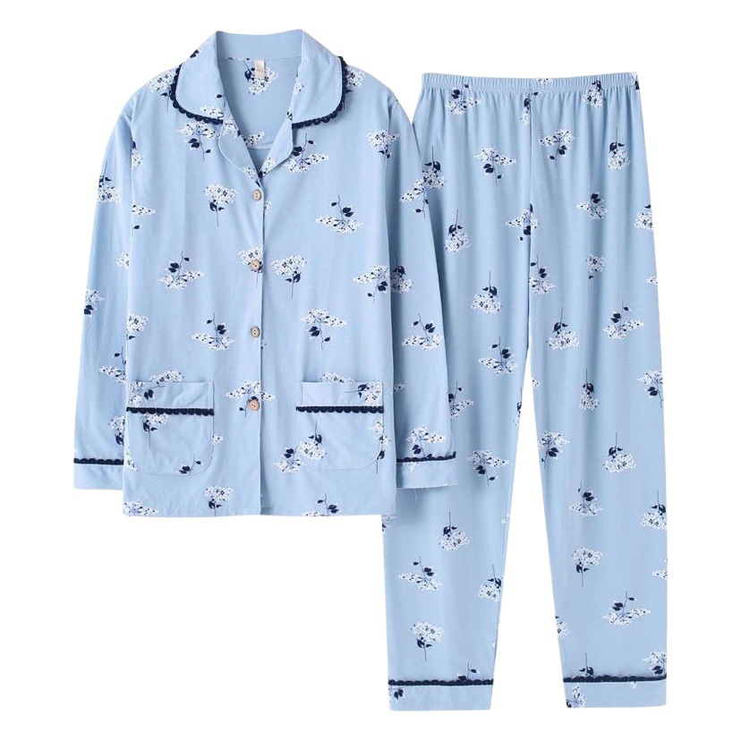 Pijama de algodón 100% de primavera y otoño de las mujeres de manga larga de mediana edad mamá cardigan más tamaño de mediana edad y ancianos traje de desgaste para el hogar