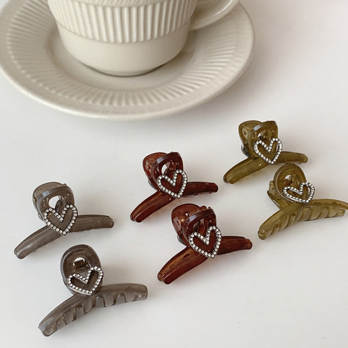 High-end Princess Hairstyle Spring Small Claw Clip Water Diamond Heart Eyebrow Clip Small Hair Clip Hair Accessory