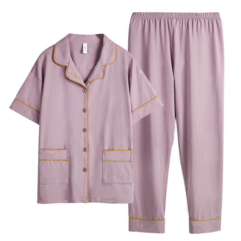 Pijamas de las mujeres de primavera y verano 100% algodón fino pantalones de manga corta verano fresco desgaste del hogar se puede usar fuera más traje de tamaño