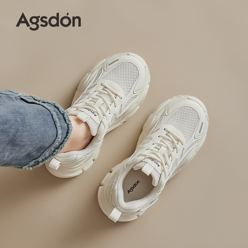 Augustion zapatos de papá de suela gruesa para mujer 2025 nuevo verano casual malla ligera zapatos deportivos blancos pequeños ins marea