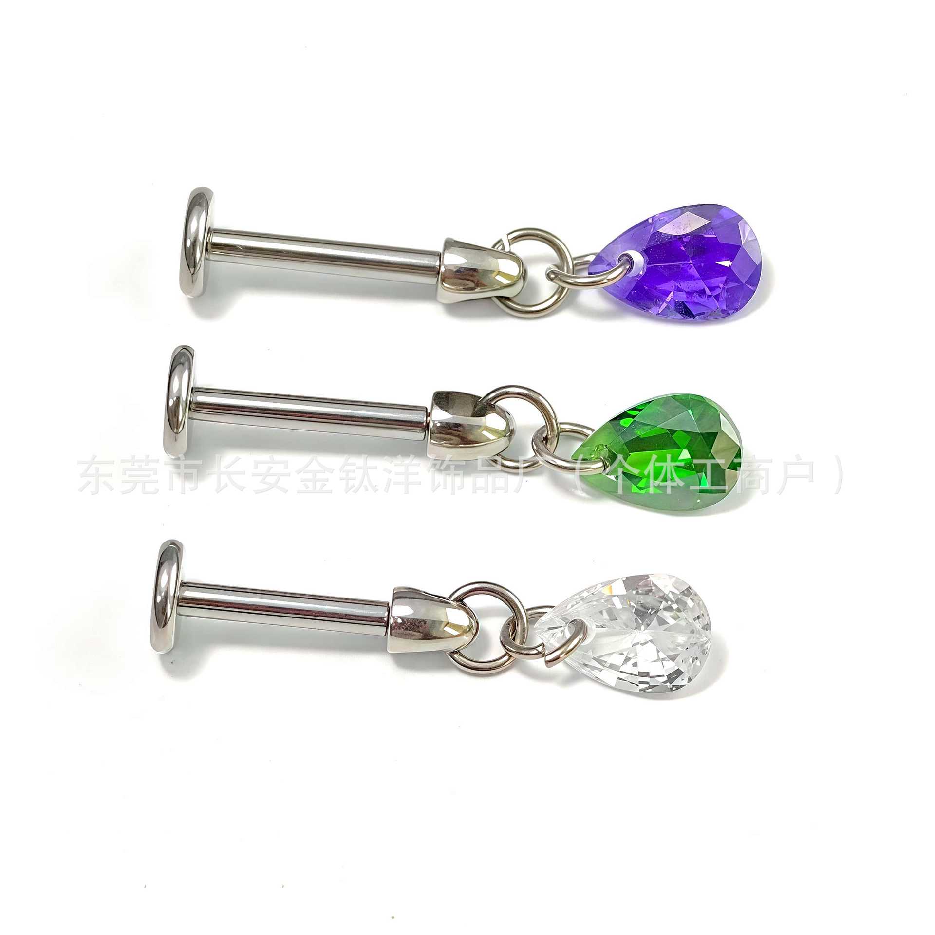 F136 Titanium Water Drop Pendant Ear Stud with Zircon - G23 Titanium Alloy Body Piercing Jewelry detail image 7