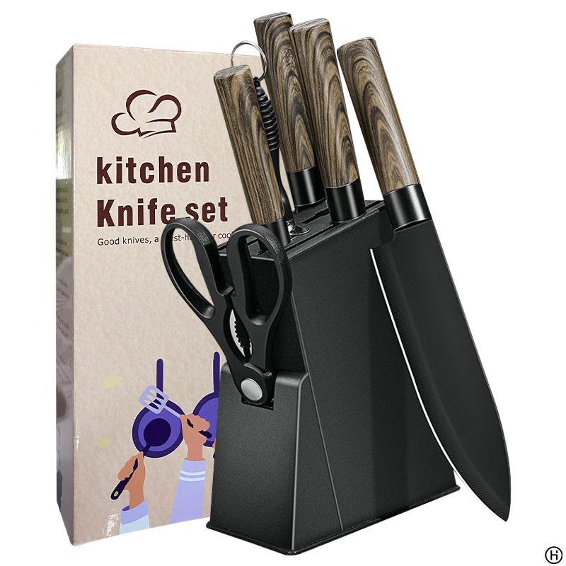 Cuchillos de hoja negra anti-oxidable transfronterizos cocina cocinero doméstico Amazon conjunto completo de herramientas de cocina
