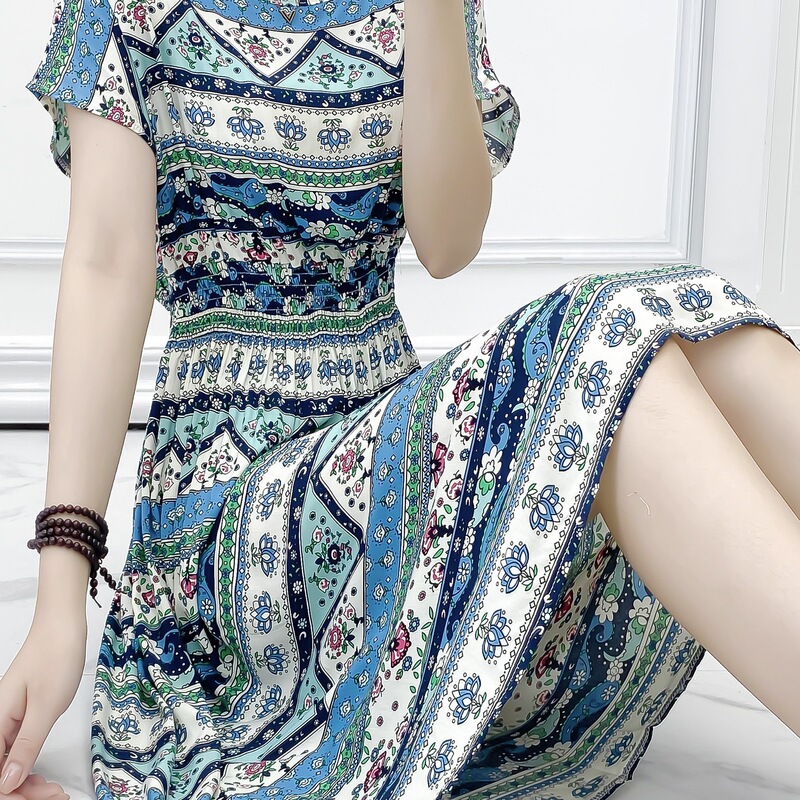Cotton Silk Dress, Bohemian Floral Dress, Summer Seaside Vacation Beach Dress, Rayon Printed Fairy Dress Cotton Silk Dress, Bohemian Floral Dress, Summer Seaside Vacation Beach Dress, Rayon Printed Fairy Dress