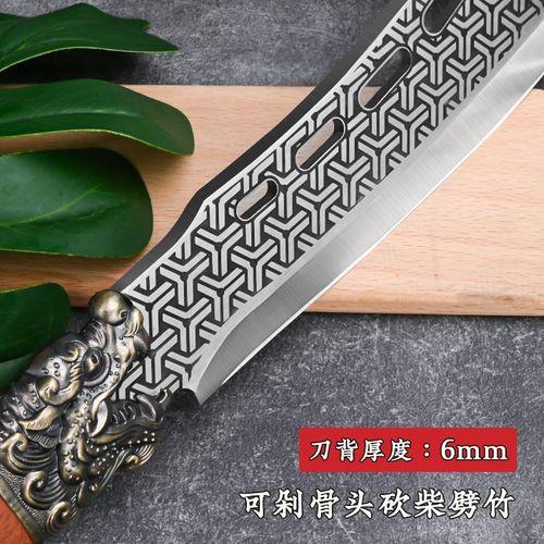 Longquan Tiger Head Multi-Use Bone-Cutting Knife, Hand-Forged with Hammered Finish, Versatile Bone-Chopping Blade—Sharp, Commercial-Grade Bone-Mincing Knife, Perfect for Chopping Wood