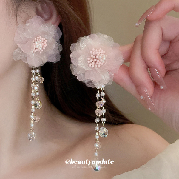 fuchsia fashionable design cute elegant earrings pearl