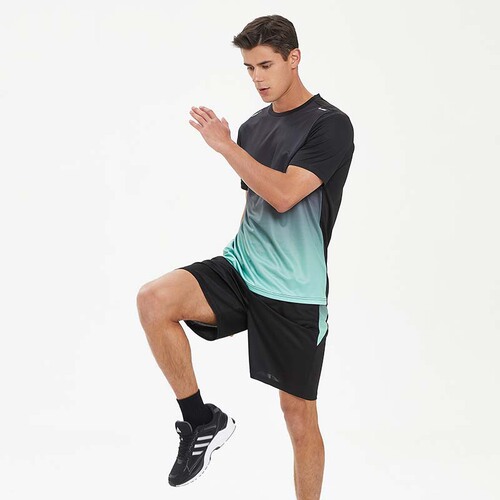 Summer Running Fitness Quick-Drying Short-Sleeve Set Fashion Gradient Loose Plus Size Breathable Sweatshirt Dropshipping U