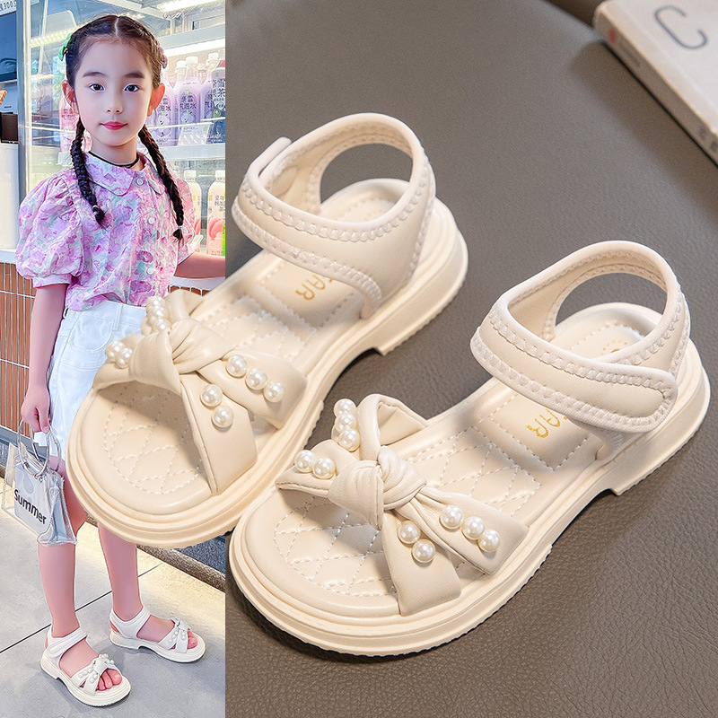 Girls Sandals 2024 Summer New Little Girls Princess Shoes Middle and Large Children Student Shoes Soft Sole Versatile Sandals