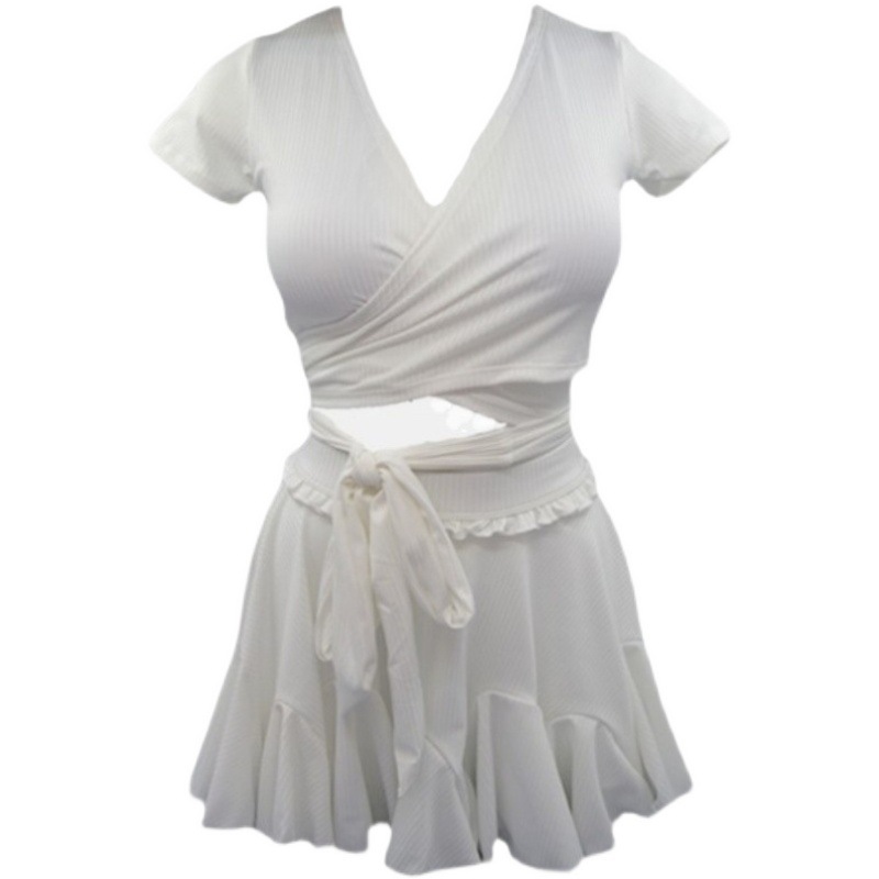2024 Split Swimsuit Women's New Hot Short Sleeve Belly Covering Slimming Student Conservative Korean Ins Conservative Swimsuit