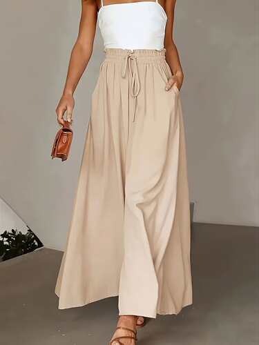 Chic High Waist Wide Leg Pants with Elastic Waistband Solid
