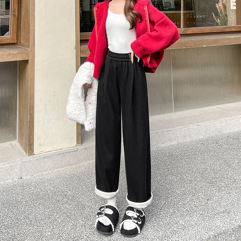 羊毛蚕丝哈伦裤女2025冬季新款加绒加厚保暖九分烟管裤老爹休闲裤|undefined