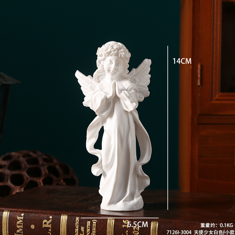 Adornos de ángel retro de estilo europeo, decoración de mesa de niña angelito de plástico de resina americana