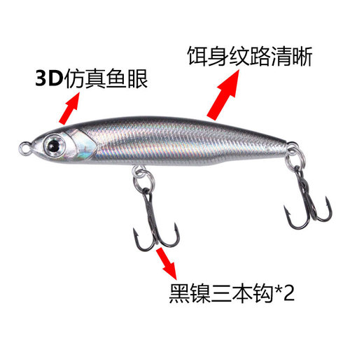 Luya small whitebait, micro-object, trembling, small pencil, ultra-long-range cast, full-swimming layer Luya bait, raised mouth, red-eyed mandarin fish bait