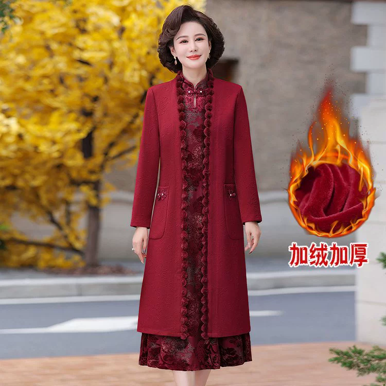 Мама зимнее платье среднего и длинного платья мода среднего и пожилого женского осеннего и зимнего платья плюс бархатный толстый нижний рубашка Cheongsam