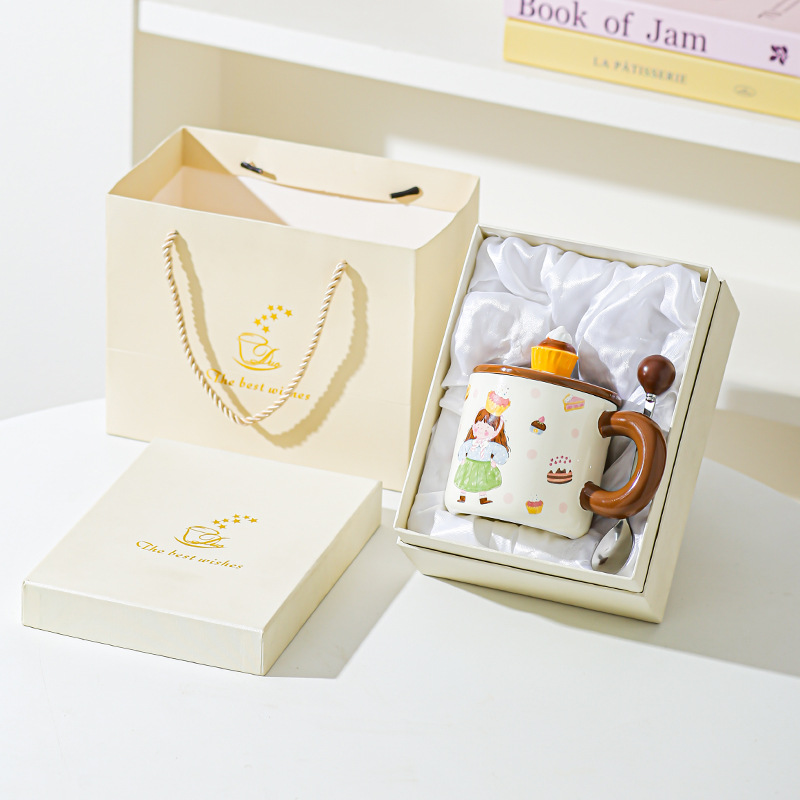 Pan de postre para niños y niñas tazas de cerámica tazas de pareja tazas de agua con tazas lindas cubiertas esmaltadas para dar chicas