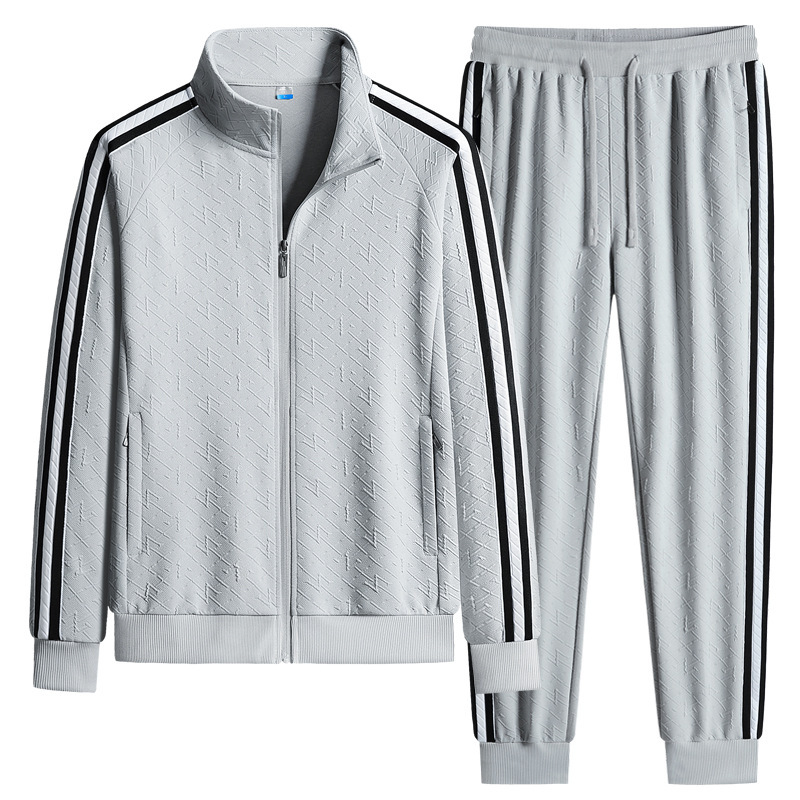 Men's Clothing Spring and autumn men's casual classic three bar suit sweatshirt with sports trousers two piece men's running suit_voghion.com