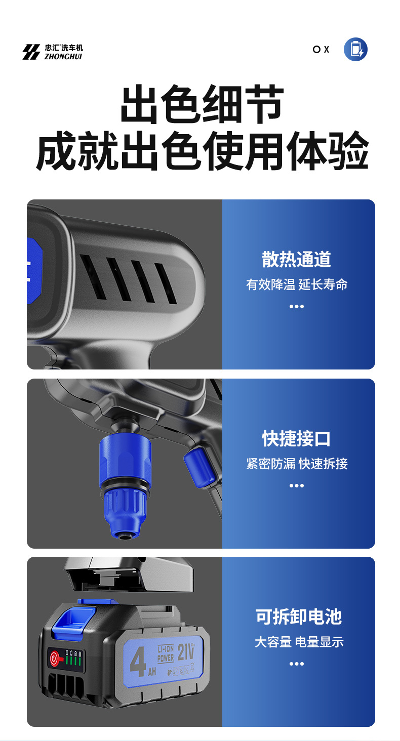 Carefully Selected Cross-Border High-Pressure Water Gun Wireless Car Wash Machine, Cross-Border Car Wash Water Gun, High-Power Lithium Battery Dedicated for Cars