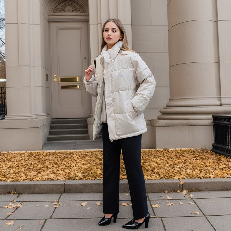 Women's cotton-padded jacket short front and back stand collar plus cashmere lamb wool warm coat._voghion.com