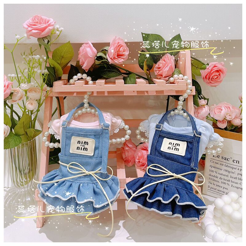Pet Clothing Ruetaer Original Yorkshire Bichon Small Size Dogs Korean Style Denim Suit Suspender Skirt Dog Clothes