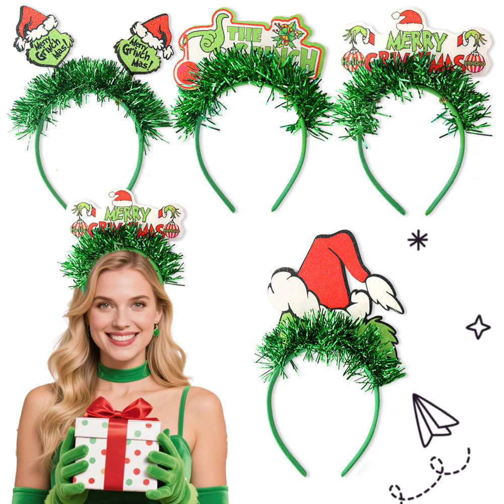 Christmas Grinch Decoration Headband Holiday Party Themed Costume Photo Prop Grinch Ribbon Headband