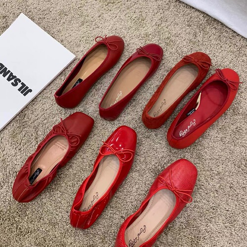 happyfeeling bow shallow flat small red single shoes women's shoes 2024 new ballet shoes
