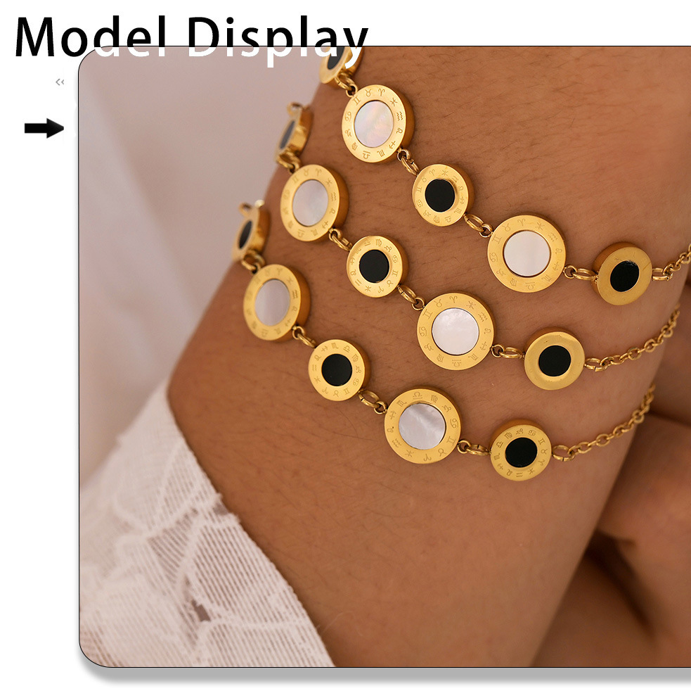 Stilvolles, einseitiges Muschelarmband mit römischen Ziffern in Schwarz und Weiß – schlichtes Nischendesign aus Edelstahl._voghion.com