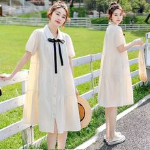 夏季孕妇装时尚韩版新款纯色POLO领衬衫裙孕期外穿宽松遮肚连衣裙