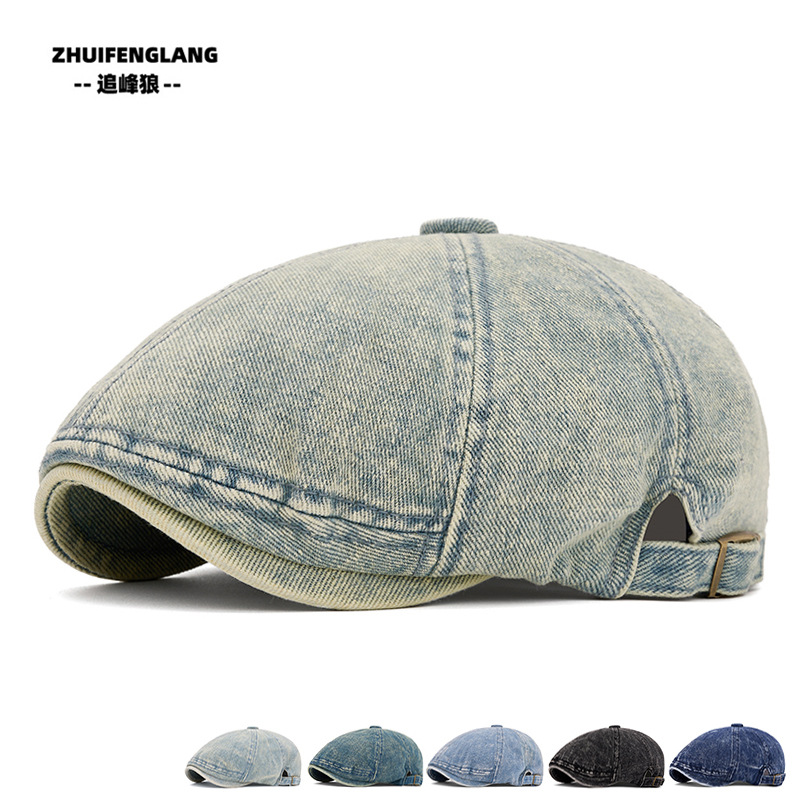 Japanese fashionable retro denim autumn beret, men's universal cap, hat English style