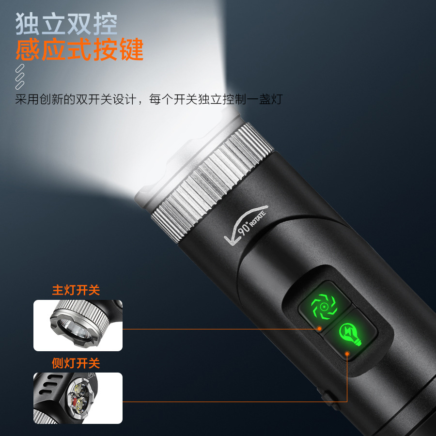 Nuevas linternas transfronterizas de luz intensa, lámpara de trabajo multifuncional portátil, lámpara de codo de carga superbrillante tipo C