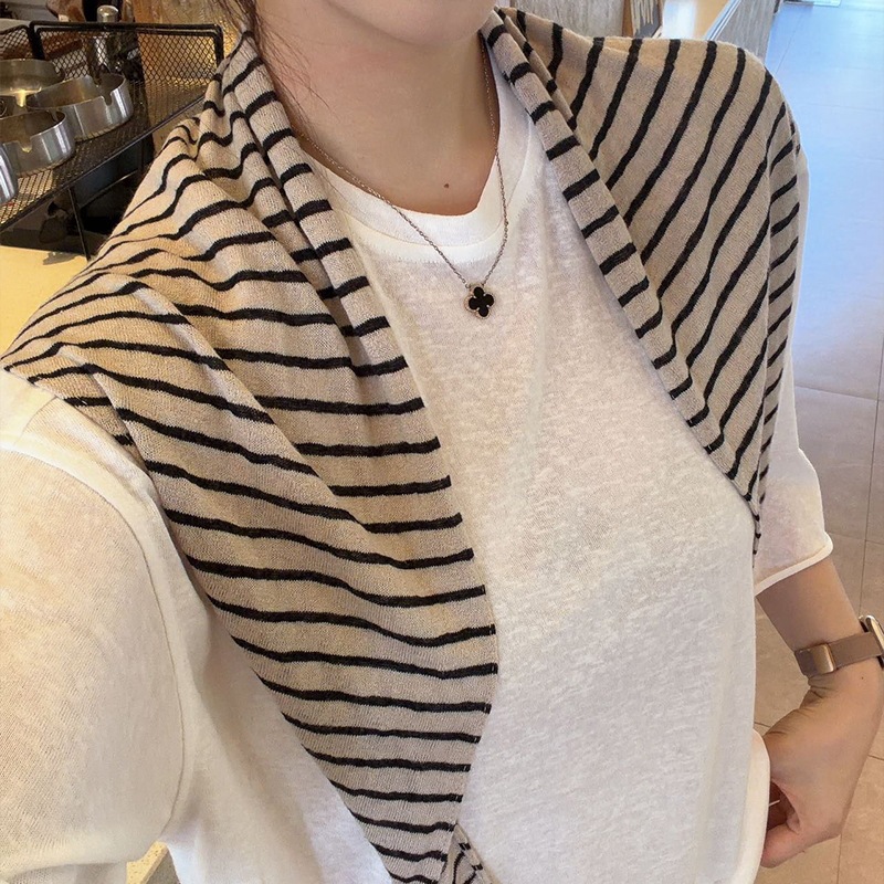 Knitted striped shawl for women, summer thin outerwear, neck warmer for air-conditioned rooms, versatile sun-protective cape, new style