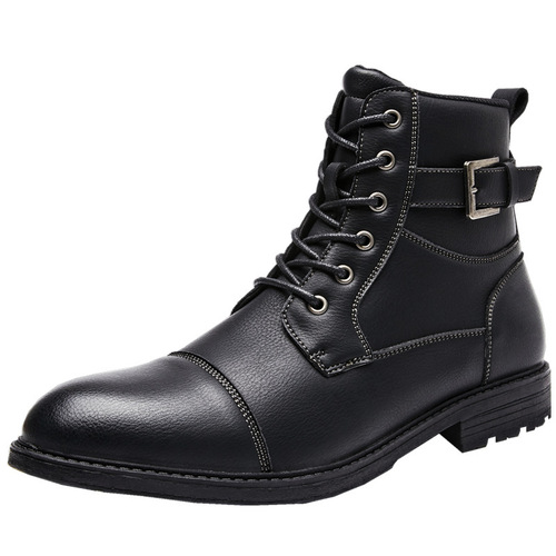 Autumn/Winter Work Boots, British Men's Martin Boots, Non-slip Retro Laced High-top Round Toe Boots with Side Zip