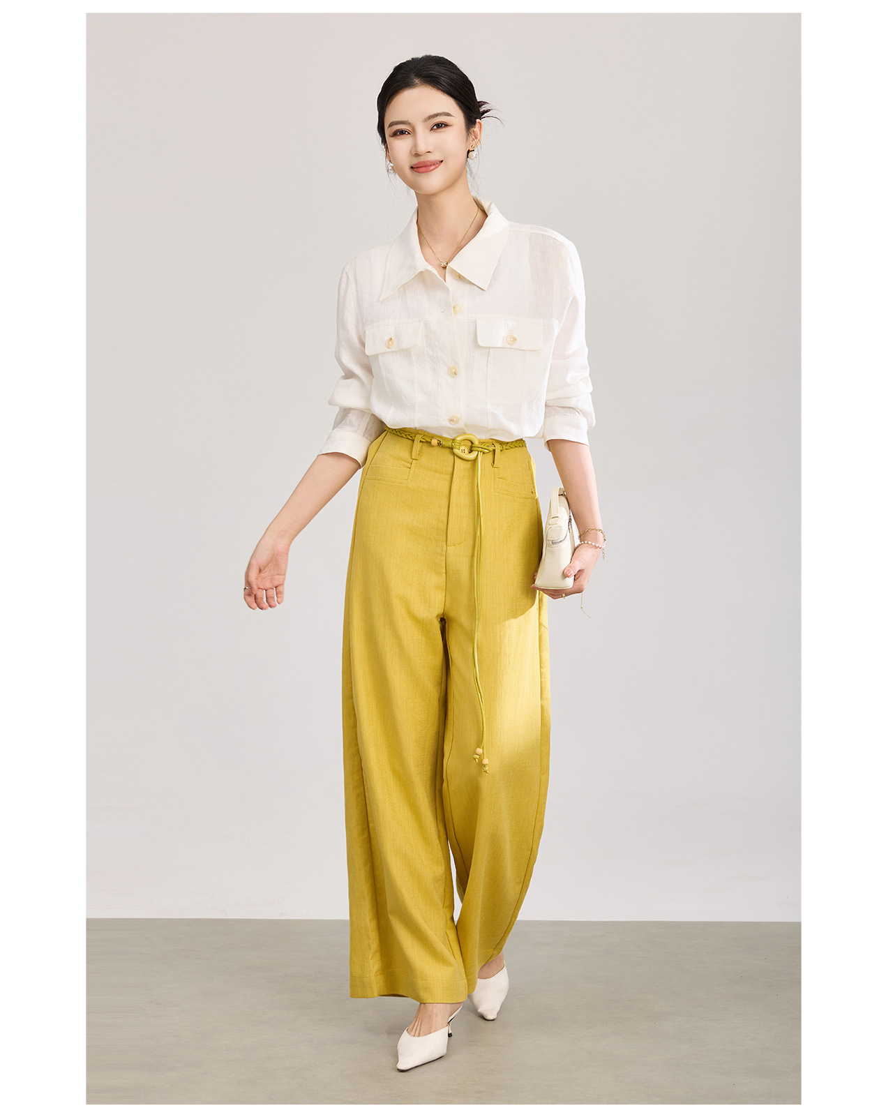 Áo sơ mi nữ linen phong cách Old Money hai túi xếp ly kiểu công nhân — màu cam chi tiết 7