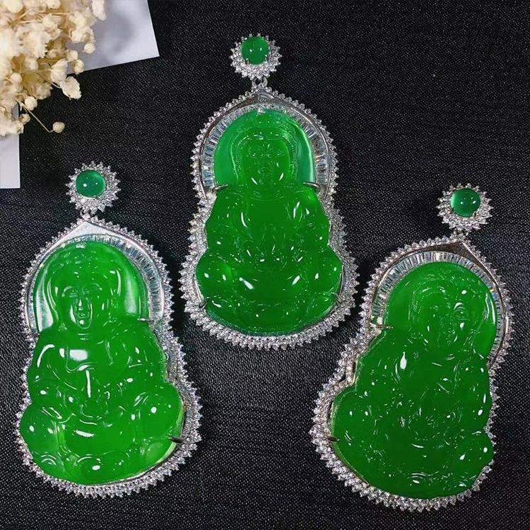 Подвеска из органического нефрита, изумруд, Tieguanyin (чайный нефрит), серебро 925, образец