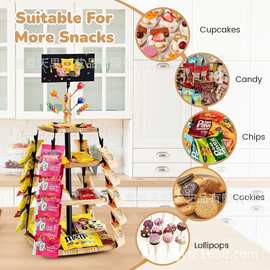 简约实木零食架超市木质零食展示架铁木结合可旋转零食收纳架