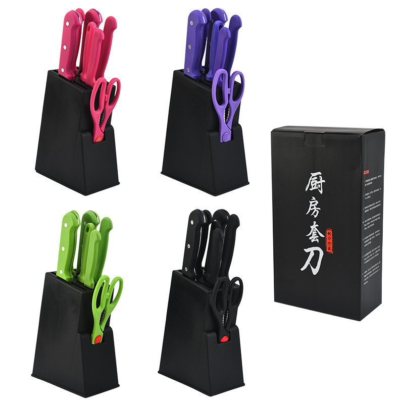 Yangjiang fábrica verde conjunto de cuchillos de ocho piezas traje de celebridad de Internet color en caja de acero inoxidable hogar cuchillo de cocina traje al por mayor