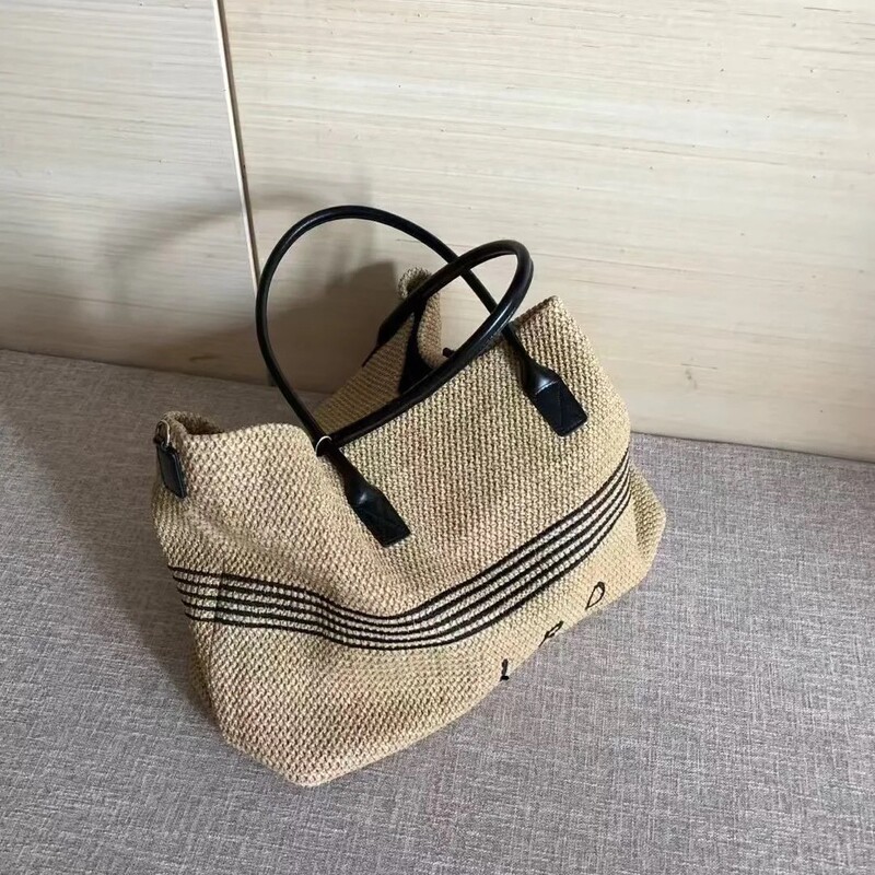 Celebrity Wang Ziwen Same Style Bag Women's Vacation Style Large Capacity Raffia Woven Bag Shopping Bag All-match Tote Bag