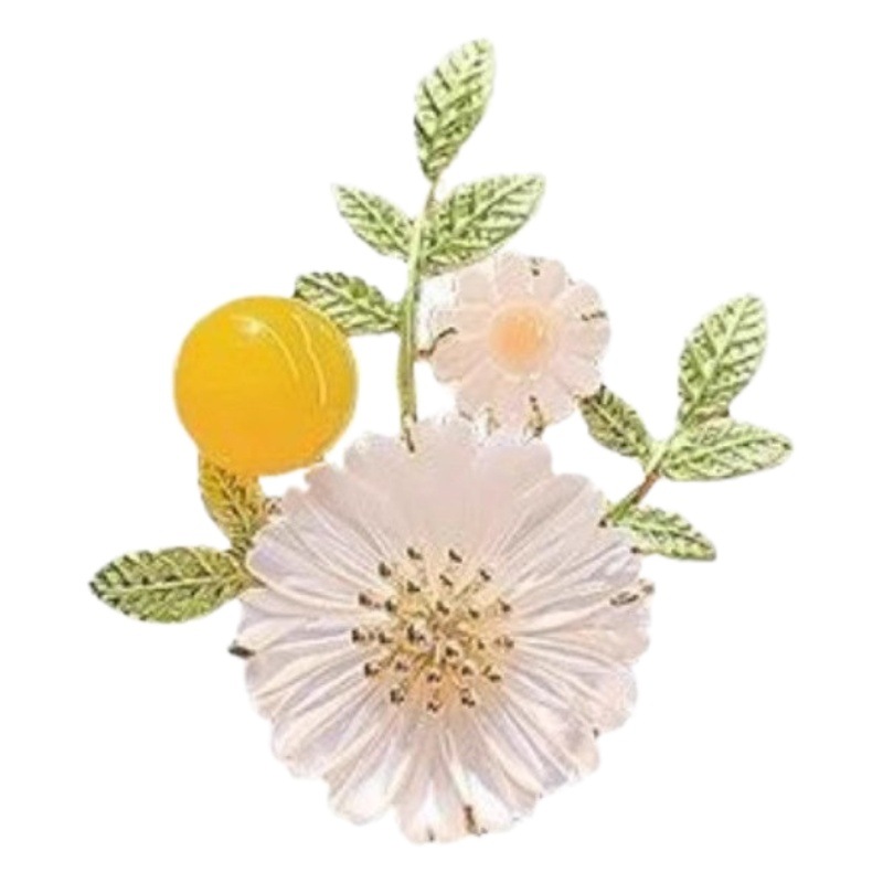 Cuentas de oro flor la Margarita broche verde hoja perla pin nicho alto sentido temperamento femenino traje ramillete accesorios moda