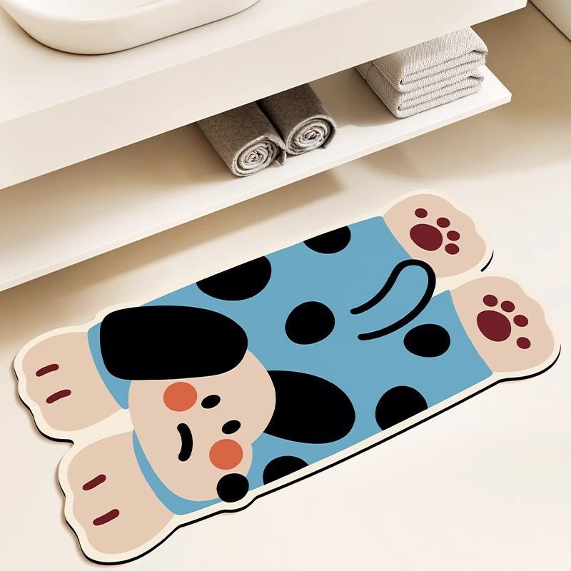 Diatom Mud Floor Mat with Cartoon Spotted Puppy Design, Absorbent and Quick-Drying Bathroom Mat, Non-Slip and Washable for Home Use