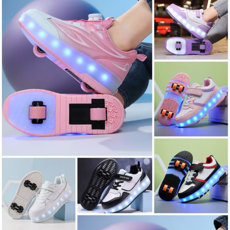 Children's heloo shoes summer two-wheel pulley shoes rechargeable invisible wheels adult skates source factory direct sales