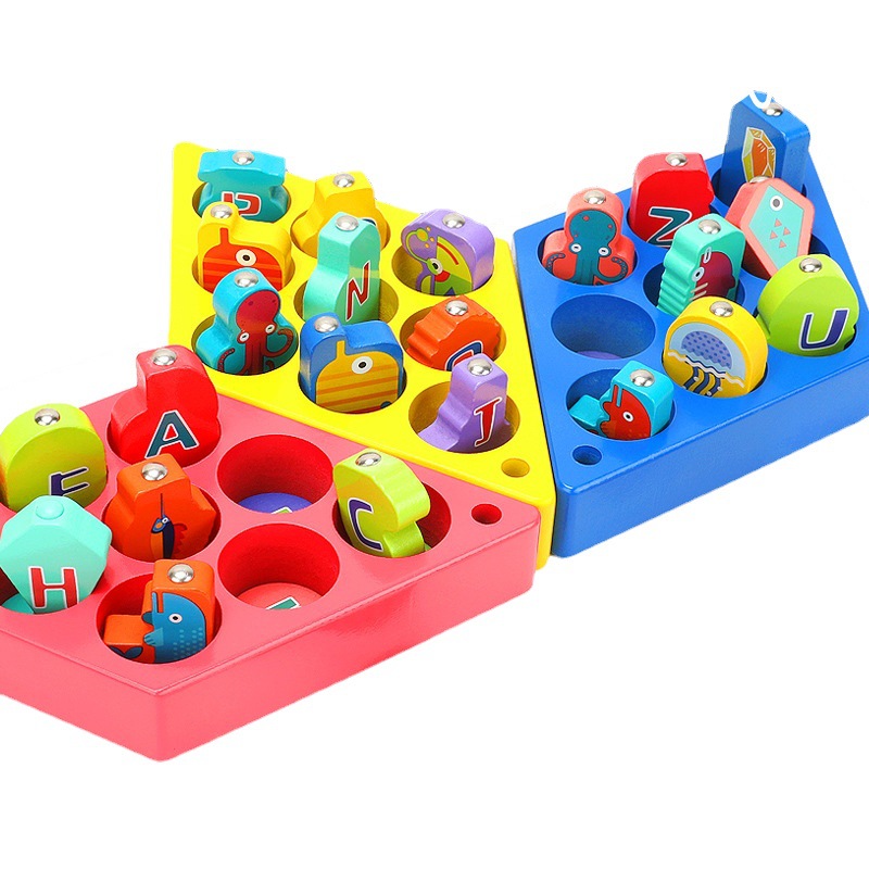 Wooden magnetic marine cognitive toy for fishing for baby